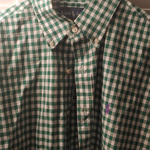 Green and White Polo Button Up - Picture 1 of 4